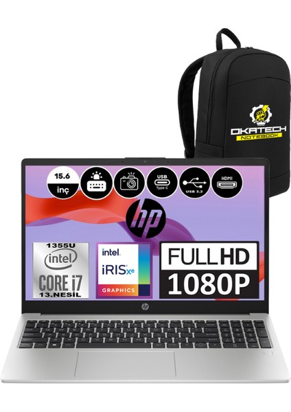 250 G10 Intel Core I7 1355U 24GB 1tb SSD Intel Iris Ekran W11PRO 15.6"fhd Notebook + Okatech Çanta