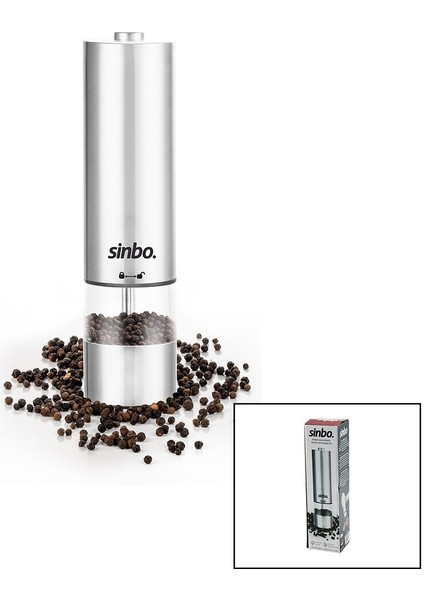 Sinbo SHB-7502 Pilli Otomatik Tuz - Karabiber Öğütücü Işıklı Çelik Gövde Akrilik Hazne (5131)