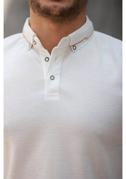 Erkek Düğmeli Yaka Waffle Kumaş Kısa Kollu Tişört modelleri