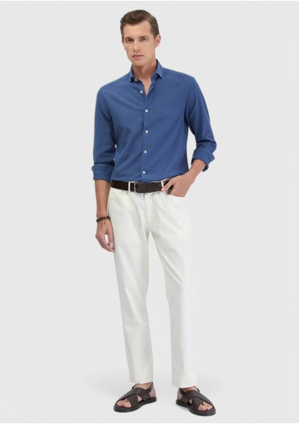 Indigo Düz Casual Fit Dokuma Casual %100 Pamuk Gömlek fiyatları