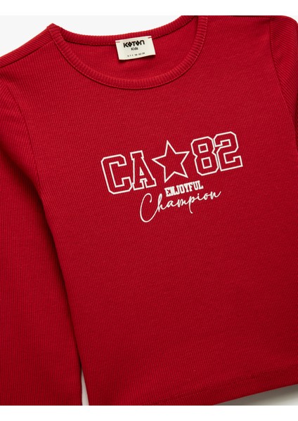 Pamuklu Baskılı Bisiklet Yaka Uzun Kollu Tişört modelleri