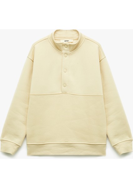 Şardonlu Uzun Kollu Çıtçıt Detaylı Dik Yaka Sweatshirt