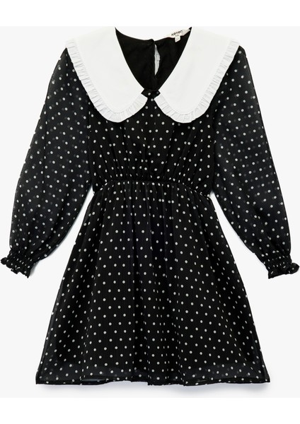 Bebe Yaka Uzun Kollu A Kesim Puantiyeli Elbise