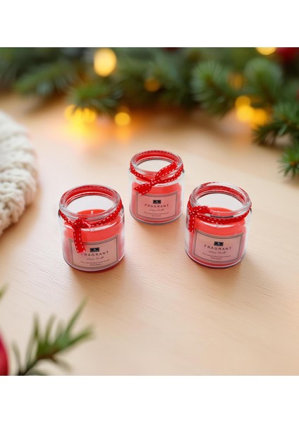 Kurdeleli Kavanozda 3'lü Kırmızı Mum