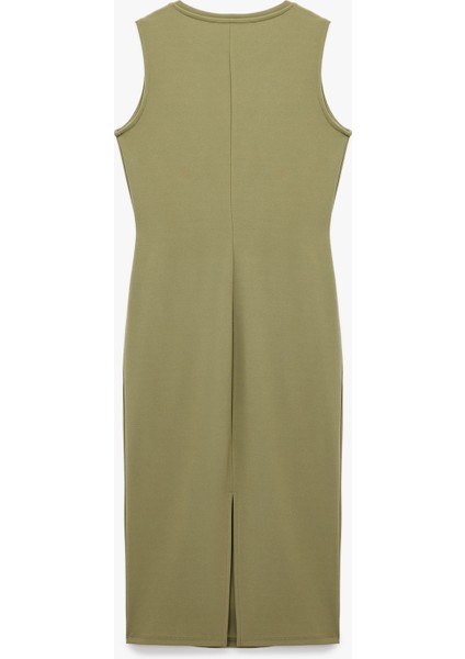 Krep Kumaş Bisiklet Yaka Kolsuz Bağlama Detaylı Midi Boy Kalem Elbise fiyatları