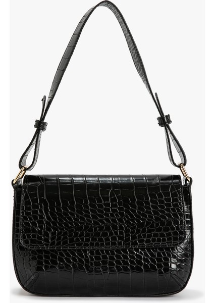 Kroko Görünümlü Kapaklı Suni Deri Omuz Çantası