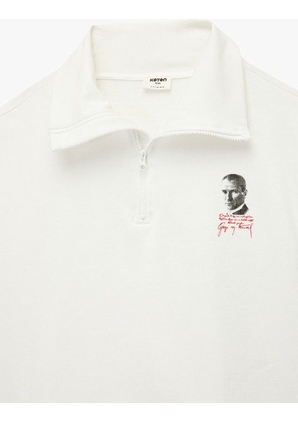 Atatürk Baskılı Yarım Fermuarlı Dik Yaka Uzun Kollu Sweatshirt fırsatları