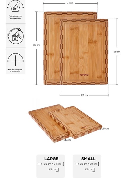 Iki Parça Bambu Kesme Tahtası, 28 ve 33 Cm, Kahverengi, Dayanıklı ve Şık Tasarım
