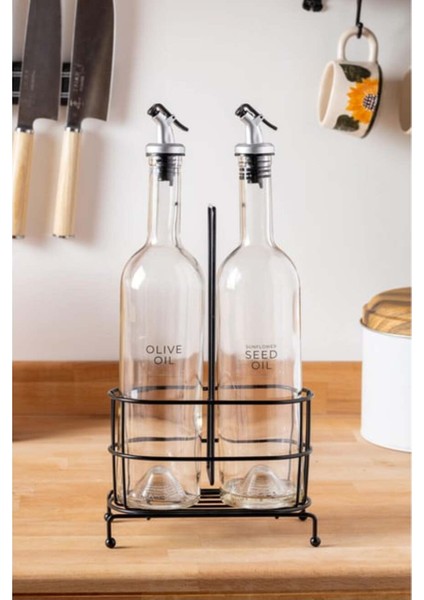 750 ml 2'li Cam Yağdanlık Seti, Metal Standlı, Şık ve Kullanışlı Yağ Şişeleri fiyatları
