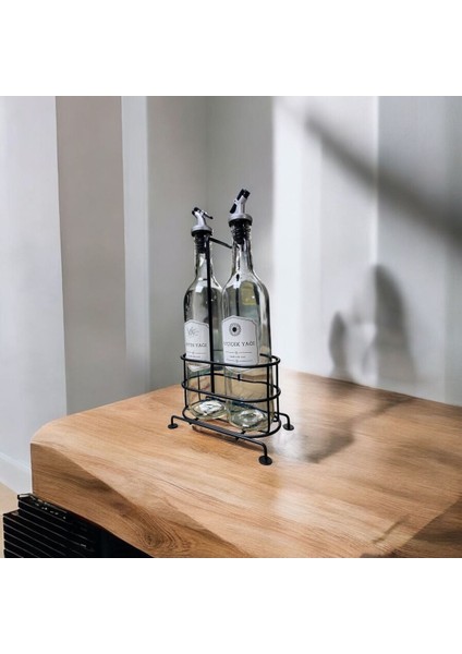 750 ml 2'li Cam Yağdanlık Seti, Metal Standlı, Şık ve Kullanışlı Yağ Şişeleri