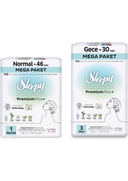 Bio Natural Premium Plus Hijyenik Ped Mega Paket Normal 46 Adet+Gece 30 Adet+Cüzdan Hediyeli fiyatları