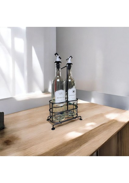 750 ml 2'li Cam Yağdanlık Seti, Metal Standlı, Şık ve Kullanışlı Yağ Şişeleri