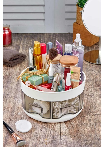 360° Dönebilen 2 Katlı Beyaz Mutfak Baharatlık Organizeri ve Düzenleyicisi