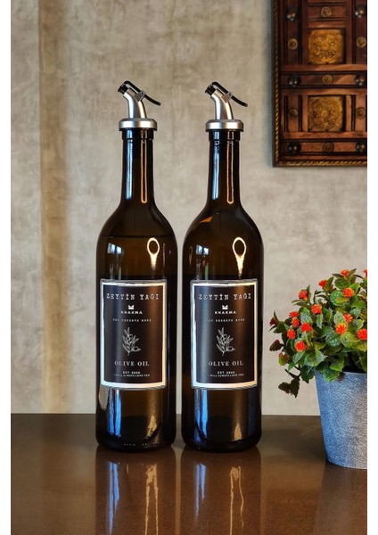 Yeşil 2'li 750 ml Zeytinyağı Şişesi Yağdanlık Seti