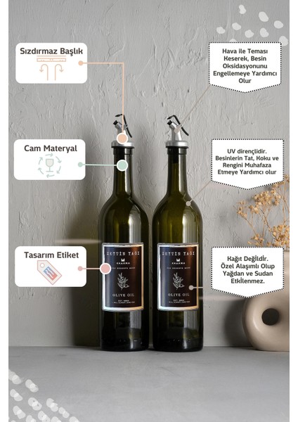 Yeşil 2'li 750 ml Zeytinyağı Şişesi Yağdanlık Seti fiyatları