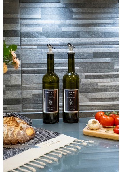 Yeşil 2'li 750 ml Zeytinyağı Şişesi Yağdanlık Seti