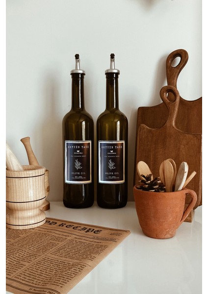 Yeşil 2'li 750 ml Zeytinyağı Şişesi Yağdanlık Seti