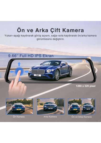 Teknomie 9.66'' Carplay & Android Auto Araç Içi Dikiz Aynası Dvr – 2k Ön + 1080P Arka Kamera, IPS Dokunmatik Ekran, Sesli Komut, Gece Görüş, IP67 Su Geçirmez fiyatları