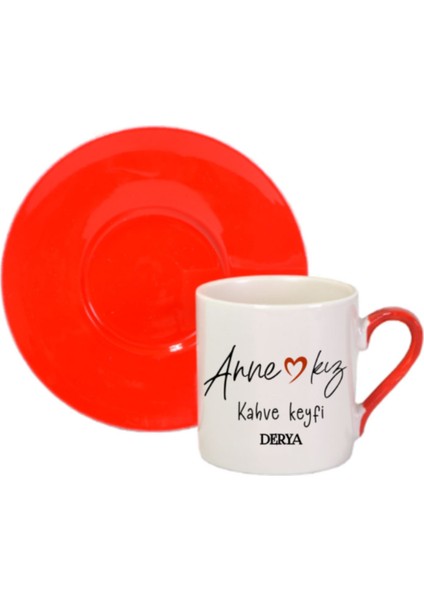 Isme Özel Kırmızı Kahve Fincanı, Anne-Kız Keyfi, Baskılı, Kulplu, Çift, Şık Tasarım fiyatları