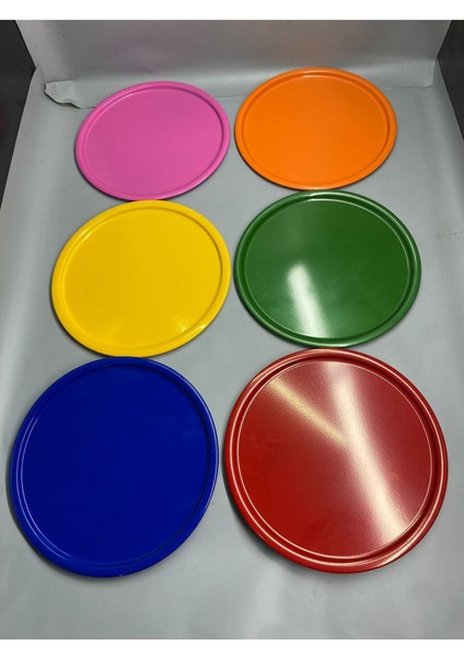 Renkli 6'lı Metal Sunum Tepsisi, Mum, Çay, Kahve ve Pasta Servisi 30 cm