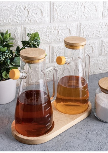 Turuncu Bambu Kapaklı Vakumlu Cam Yağlık ve Sirkelik 3'lü Set fiyatları