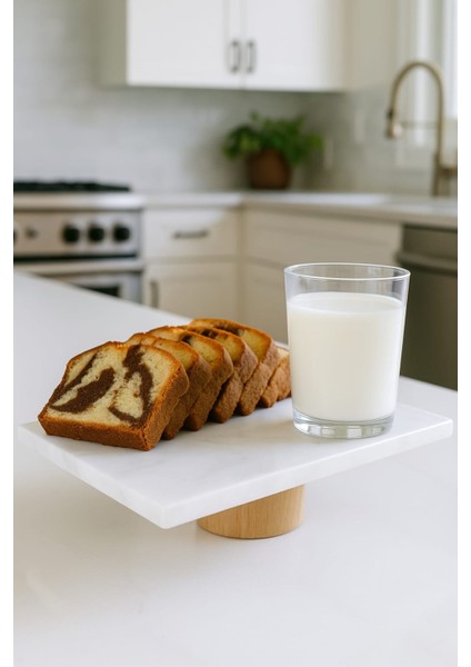 Beyaz Doğal Mermer Pasta ve Peynir Sunum Tabağı 20X30