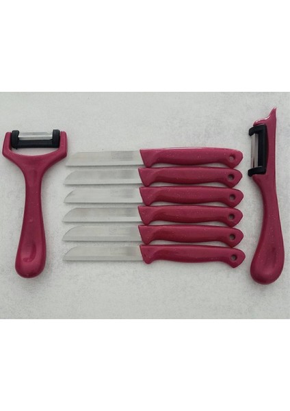 Pembe 6'lı Meyve Sebze Doğrama Bıçağı ve 2'li Soyacak Seti