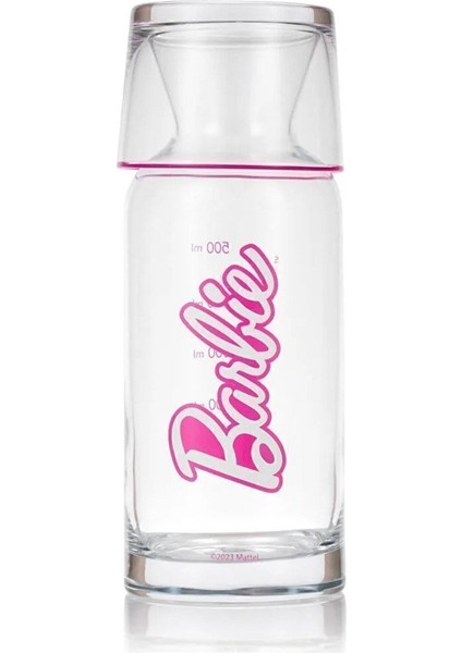 Beyaz 700 ml Kapaklı Barbie Baskılı Cam Karaf Sürahi, Şık ve Kullanışlı Ev Dekoru.