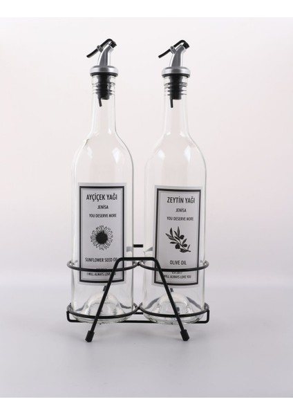 2 Adet Şeffaf 750 ml Yağdanlık ve Siyah Kısa Stant, Etiketli, Akıtmaz fiyatları