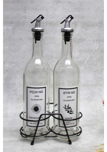 2 Adet Şeffaf 750 ml Yağdanlık ve Siyah Kısa Stant, Etiketli, Akıtmaz modelleri