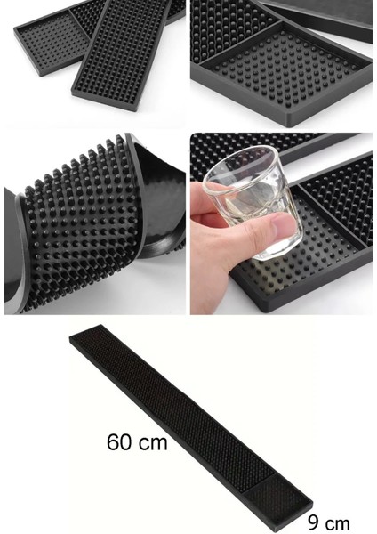 Siyah Silikon Bar Mat 9X60 Cm, Kaymaz, Kurutmalı, Dayanıklı, Pratik Ekipman