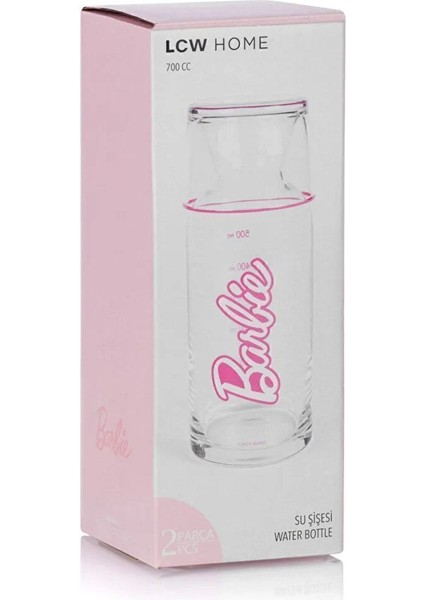 Beyaz 700 ml Cam Sürahi, Barbie Baskılı, Kapaklı, Şık ve Fonksiyonel Tasarım