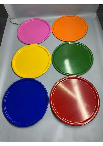 Renkli 6'lı Metal Sunum Tepsisi, Mum, Çay, Kahve ve Pasta Servisi 30 cm fiyatları