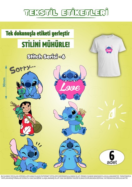 Ütü ile Yapışan Kıyafet Etiketi Stitch Serisi -6 6lı Set