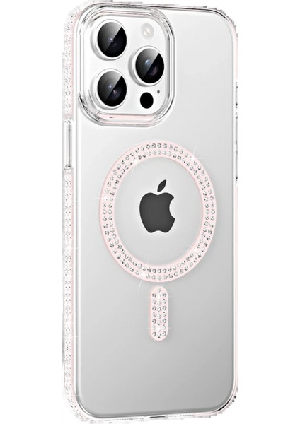 Apple iPhone 15 Pro Move Taşlı Magsafe Kapak - Gümüş