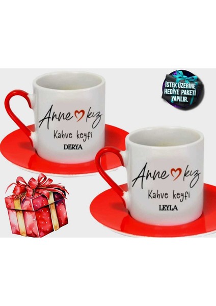 Isme Özel Kırmızı Kulplu Çift Türk Kahvesi Fincanı, Kahve Keyfi Için Ideal Seçim fırsatları