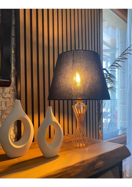 Gold Kaplama Modern Burgu Model Kumaş Lacivert Şapkalı Abajur Masa Lambası