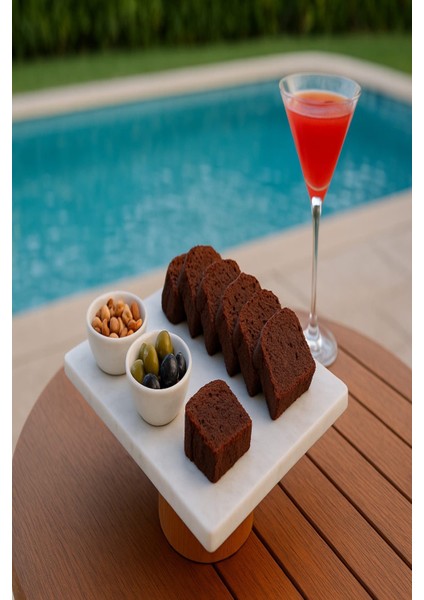 Beyaz Doğal Mermer Pasta ve Peynir Sunum Tabağı 20X30, Ahşap Ayaklı, Şık Dizayn modelleri