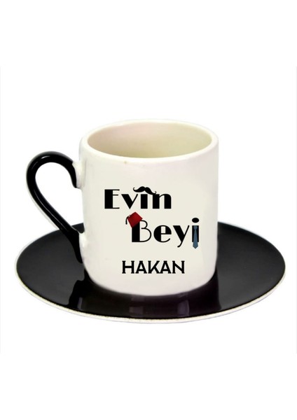 Kırmızı ve Siyah Kulplu, Isimli Çift Türk Kahvesi Fincanı, Renkli Tasarım modelleri