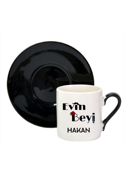 Kırmızı ve Siyah Kulplu, Isimli Çift Türk Kahvesi Fincanı, Renkli Tasarım indirimleri