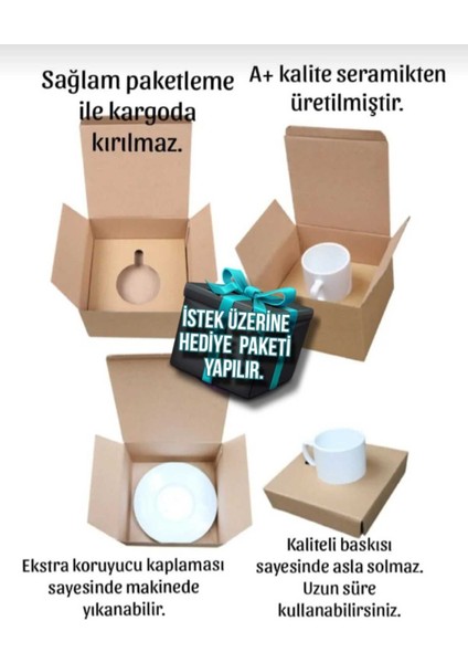 Kırmızı ve Siyah Kulplu, Isimli Çift Türk Kahvesi Fincanı, Renkli Tasarım