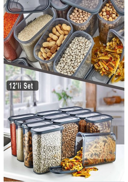 12'li Set 2l Saklama Kabı, Gri, 12X2000ML