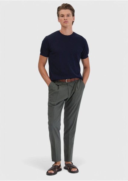 Lacivert Jakarlı Bisiklet Yaka %100 Pamuk T-Shirt fiyatları