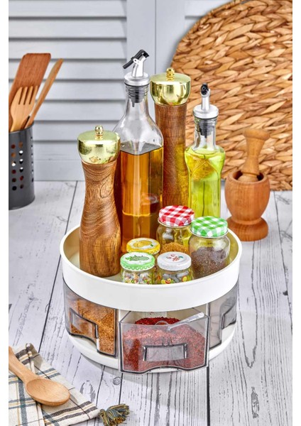 360° Dönebilen 2 Katlı Mutfak Baharatlık Organizeri Büyük Boy Beyaz fiyatları