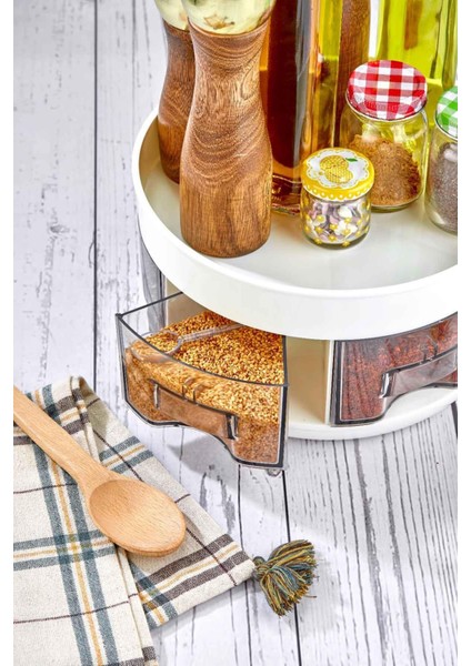 360° Dönebilen 2 Katlı Mutfak Baharatlık Organizeri Büyük Boy Beyaz modelleri