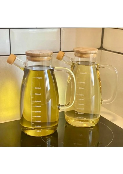 Bambu Kapaklı 2’li Cam Yağlık Seti, 1000ML, Dayanıklı ve Şık Tasarım