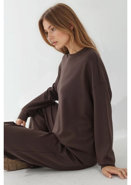 Kadın Modal Touch Basic Sweatshirt Brown