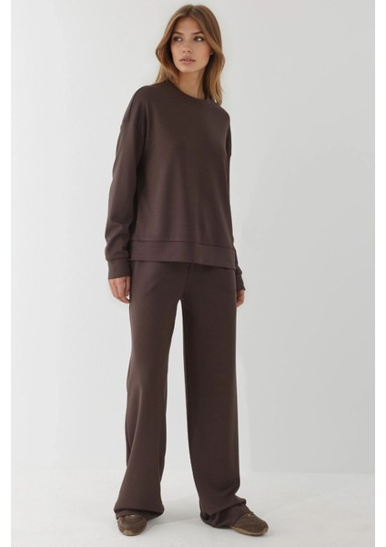 Kadın Modal Touch Basic Sweatshirt Brown