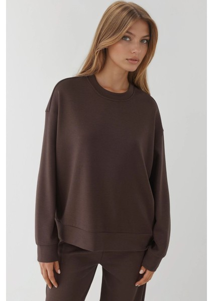 Kadın Modal Touch Basic Sweatshirt Brown