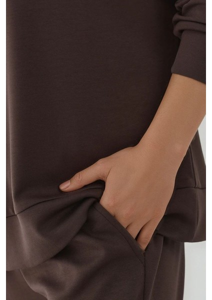Kadın Modal Touch Basic Sweatshirt Brown